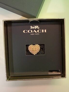 Coach Gold Pearl Heart Puff Ring Size 9